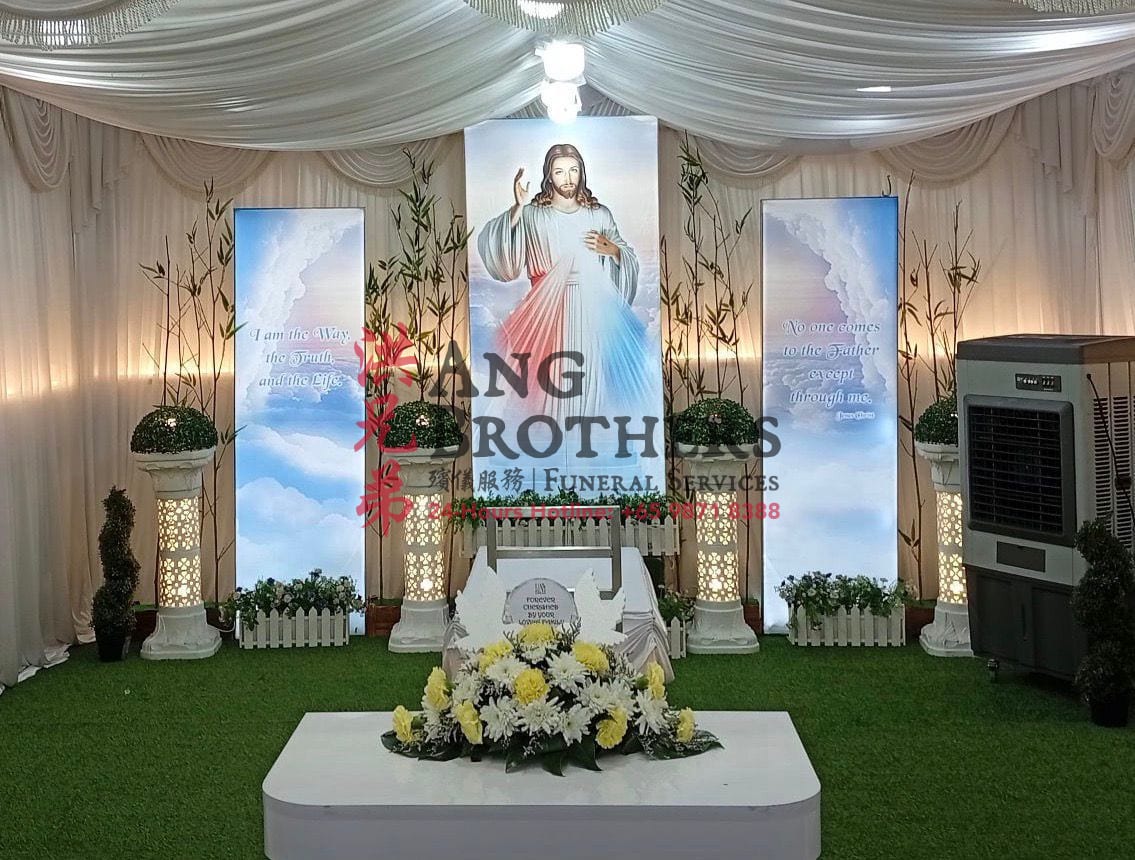 Divine Mercy altar with floral tribute