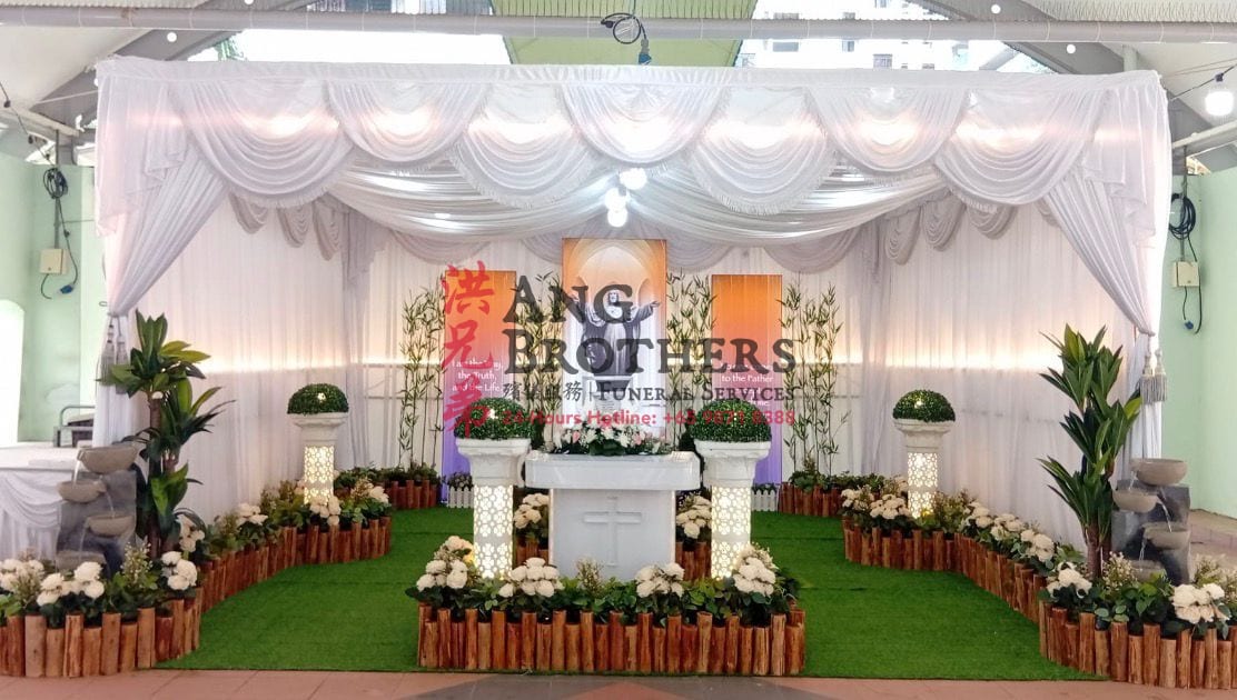 Catholic farewell with a landscaped garden setting