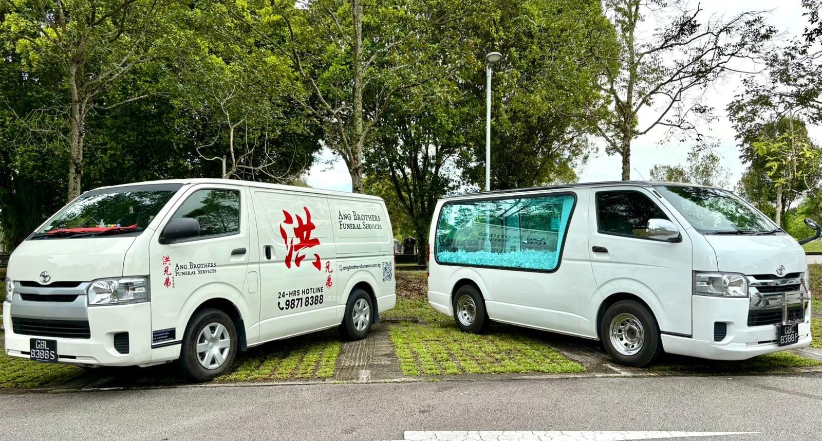 Branded Ang Brothers funeral vans