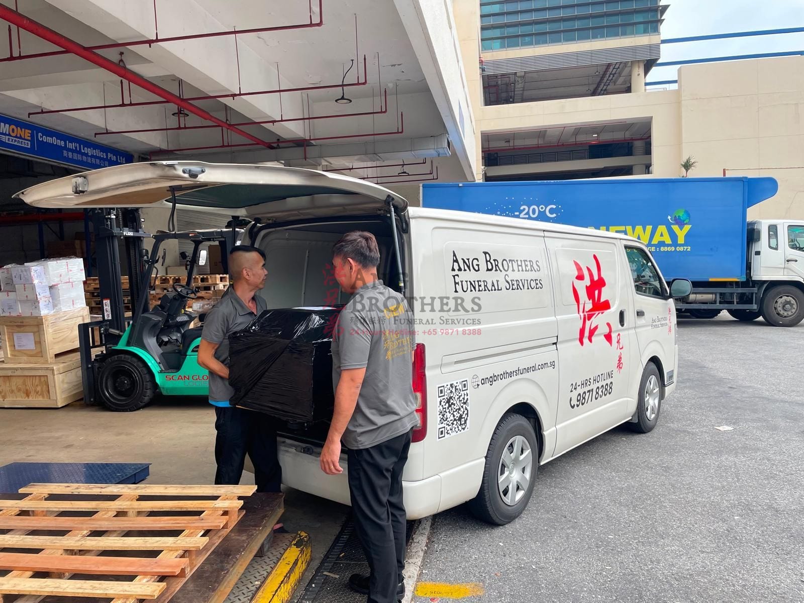 Ang Brothers crew checking a loved one in at the airport cargo complex for an international repatriation