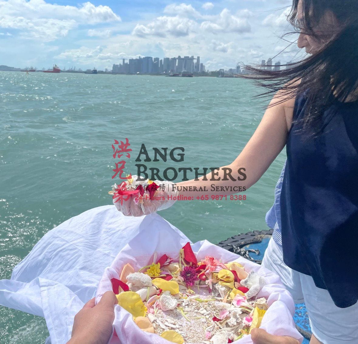 A scattering of ashes at sea off Singapore, arranged by Ang Brothers